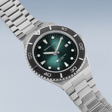 Bering Classic Green Dial Silver Stainless Steel Strap Men Watch | 18940-708 | Time Watch Specialists